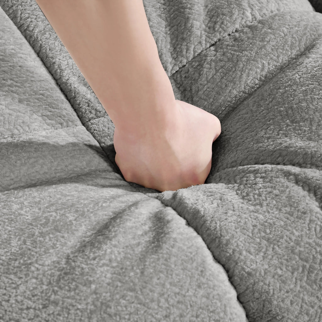 Divano modulare a 2 posti in ciniglia con chaise longue mobile e cuscini trapuntati, Grigio chiaro