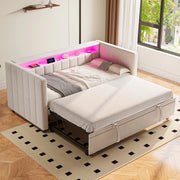 Divano Letto Contenitore 90x190 ¨C MINIMAL ¨C Velluto Beige, LED, USB