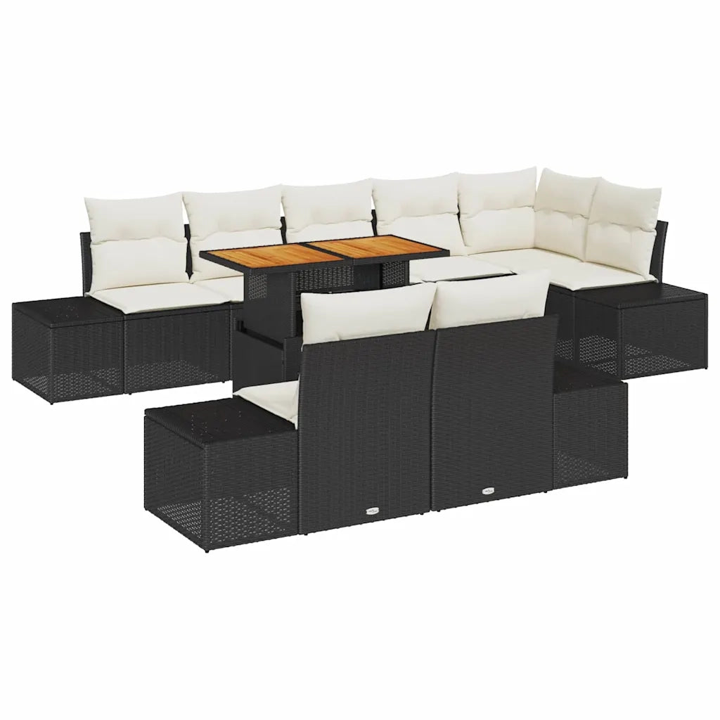 Set da Pranzo per Giardino con cuscino 9 pcs Nero e Crema 3349977