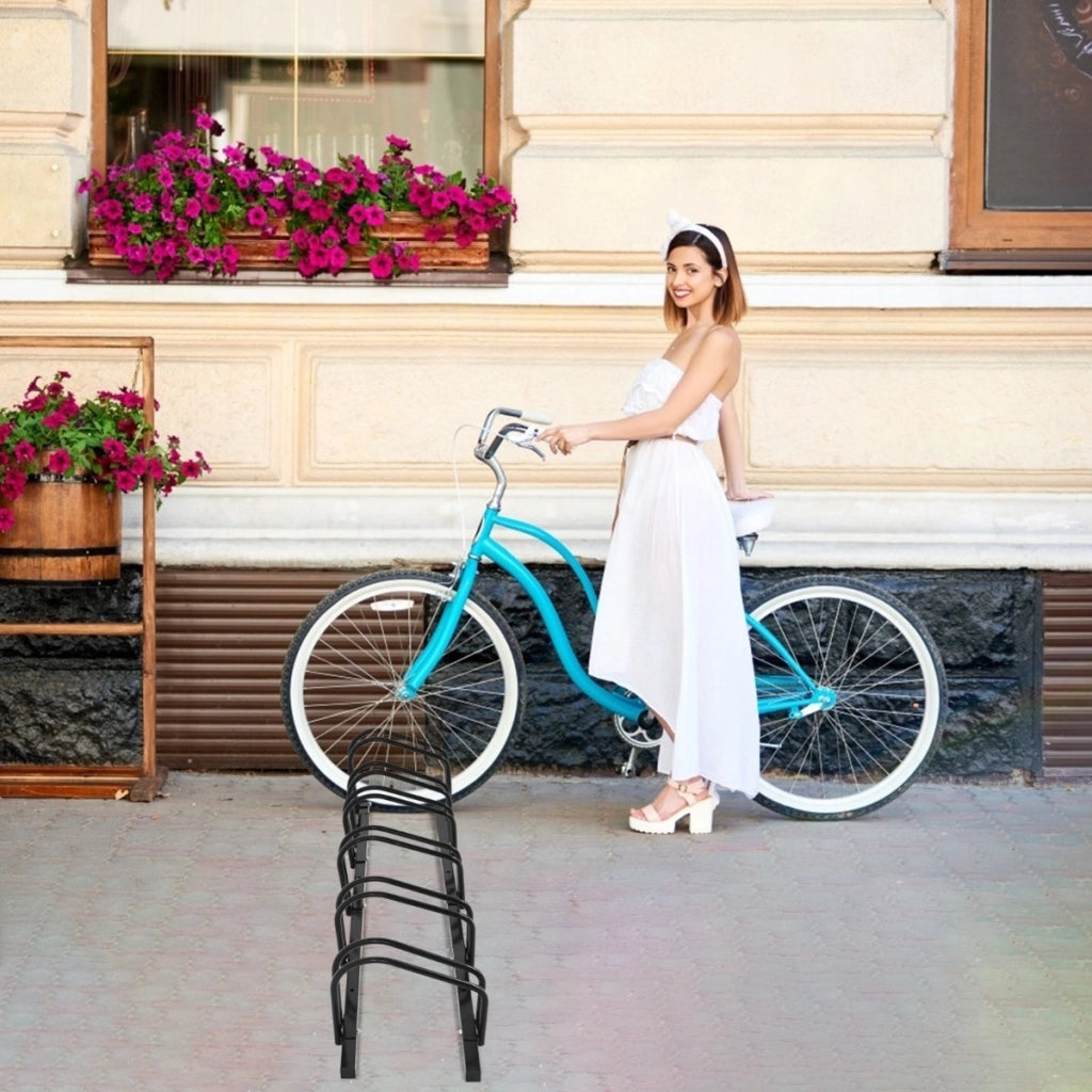 Rastrelliera in telaio d'acciaio per biciclette, Portabiciclette parcheggio per 6 bici Nero