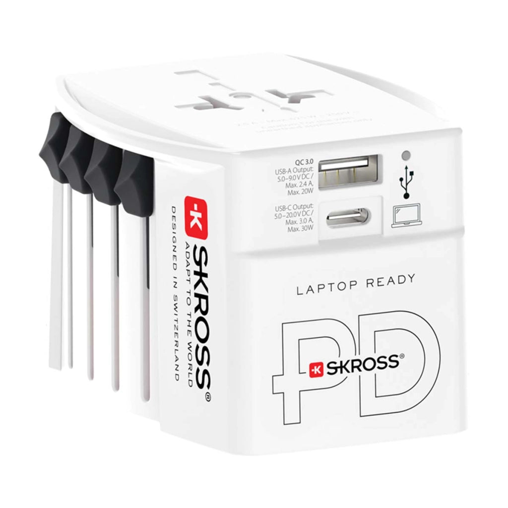 Adattatore da viaggio universale MUV con porte USB-A e USB-C Power Delivery 30W Bianco Skross
