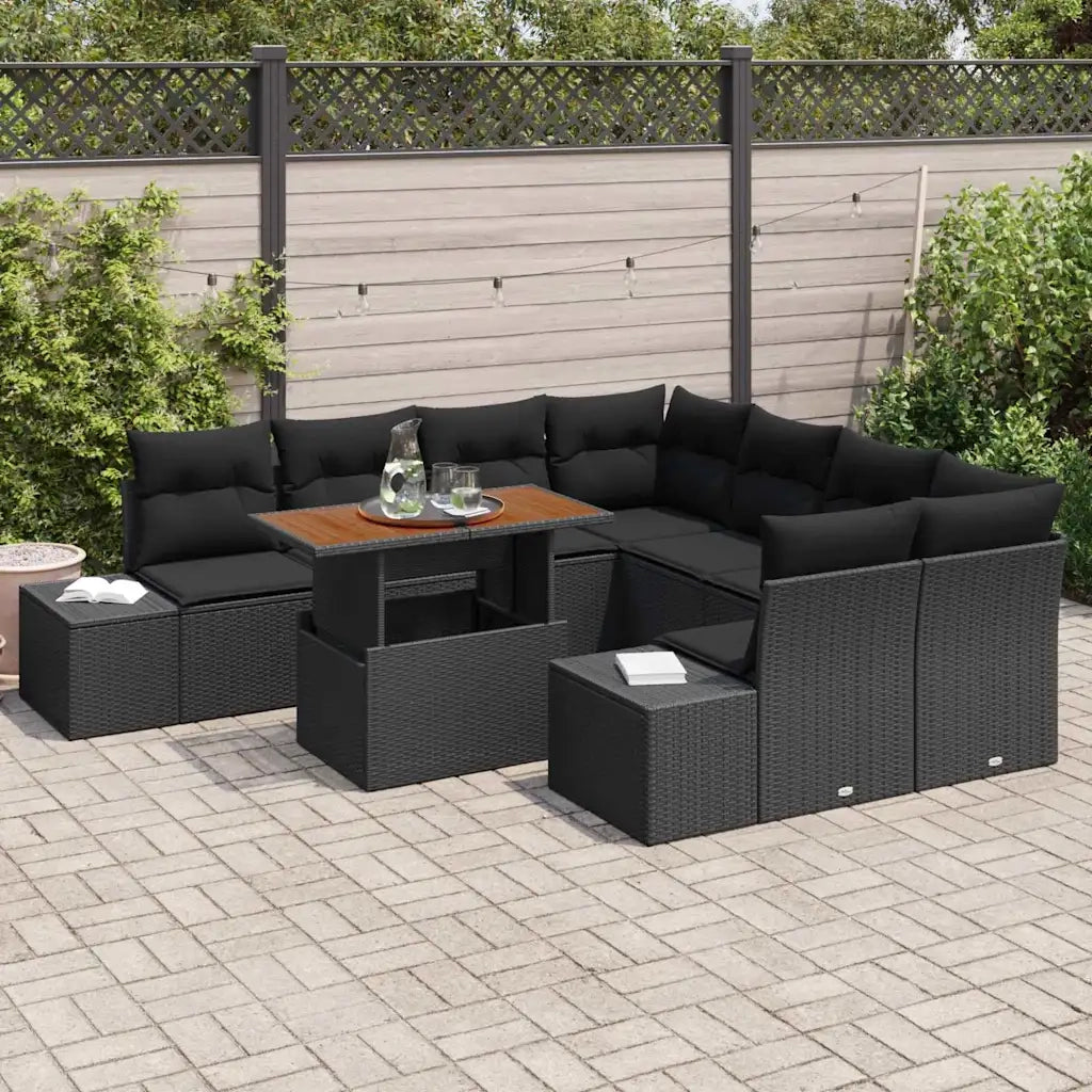 Set da Pranzo per Giardino con cuscino 9 pcs Nero e Marrone