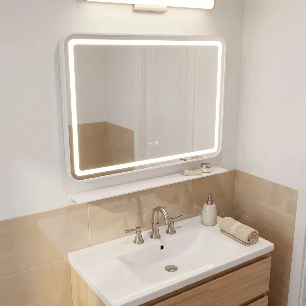 Specchio Da Parete Led Con Mensola 80x60 Cm L-8060