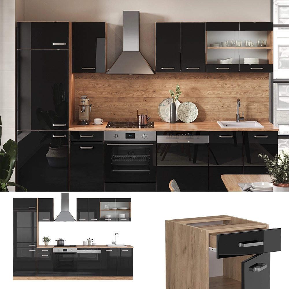 Vicco Cucina componibile Rovere nero/oro lucido 300 cm , PL Marmo