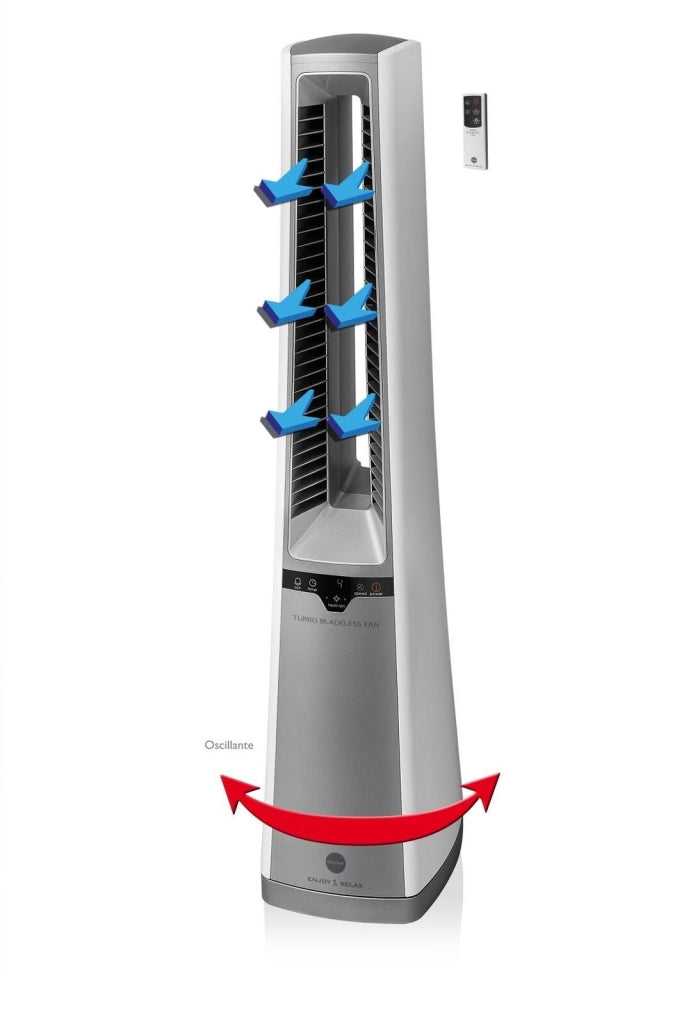 Macom Ventilatore oscillante senza pale, Silenzioso Telecomando incluso Argento