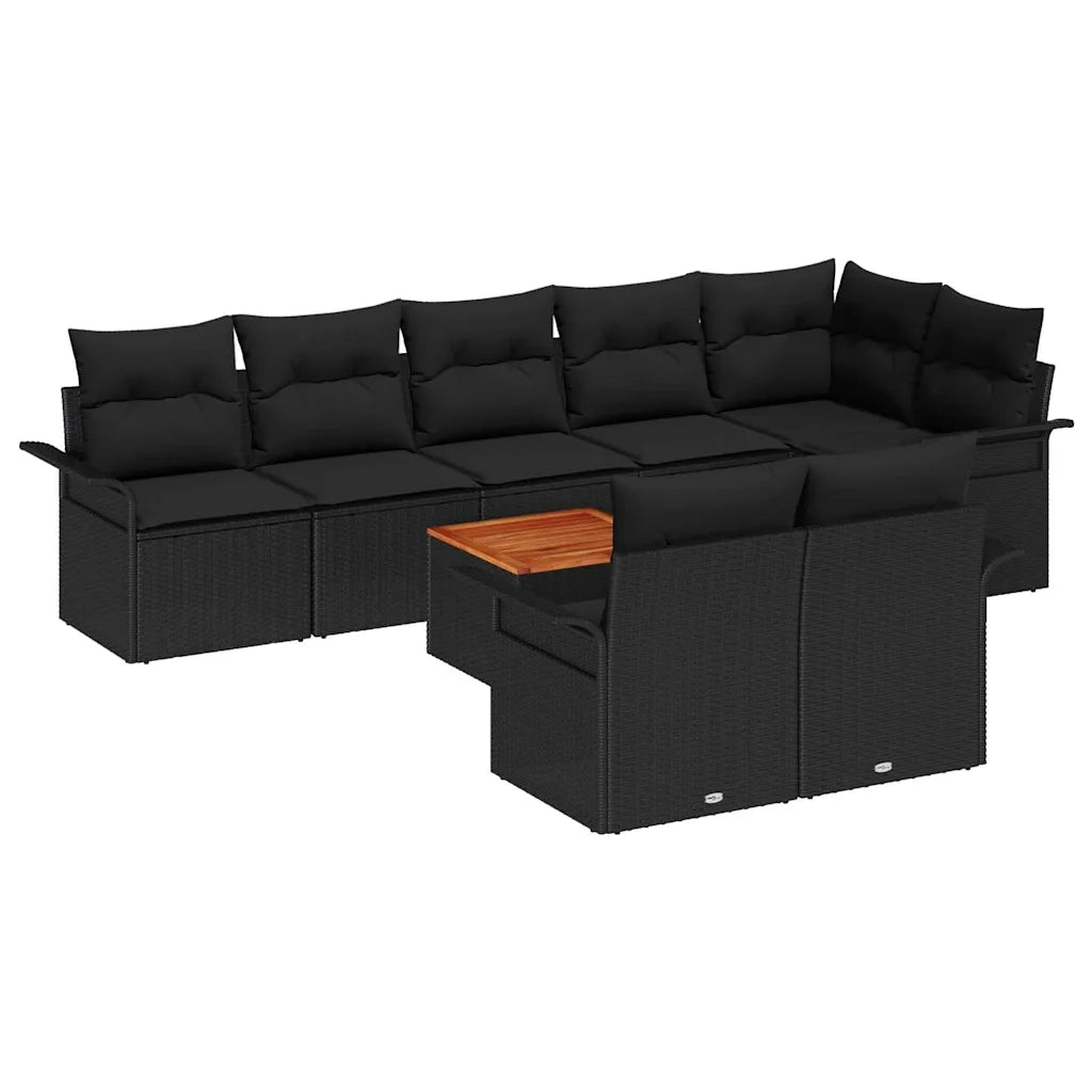 Set Divano da Giardino con cuscino 9 pcs Nero polyrattan 3347345