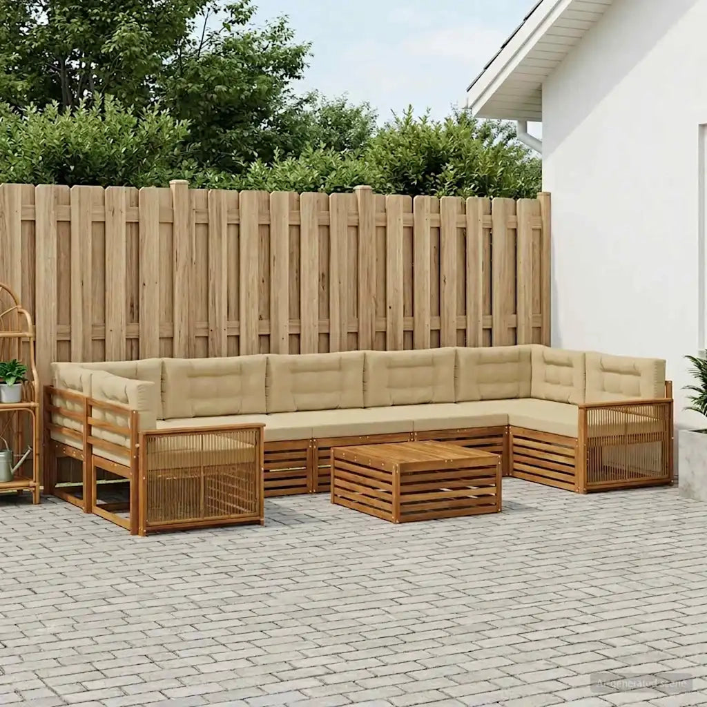 Set di divani da esterno con cuscino 8 pcs Naturale e Beige 3383151