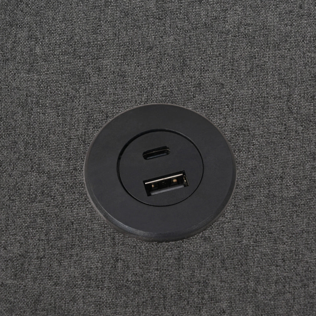 LETTO Contenitore 180x200 cm Grigio in cotone-lino con testiera e USB Type-C