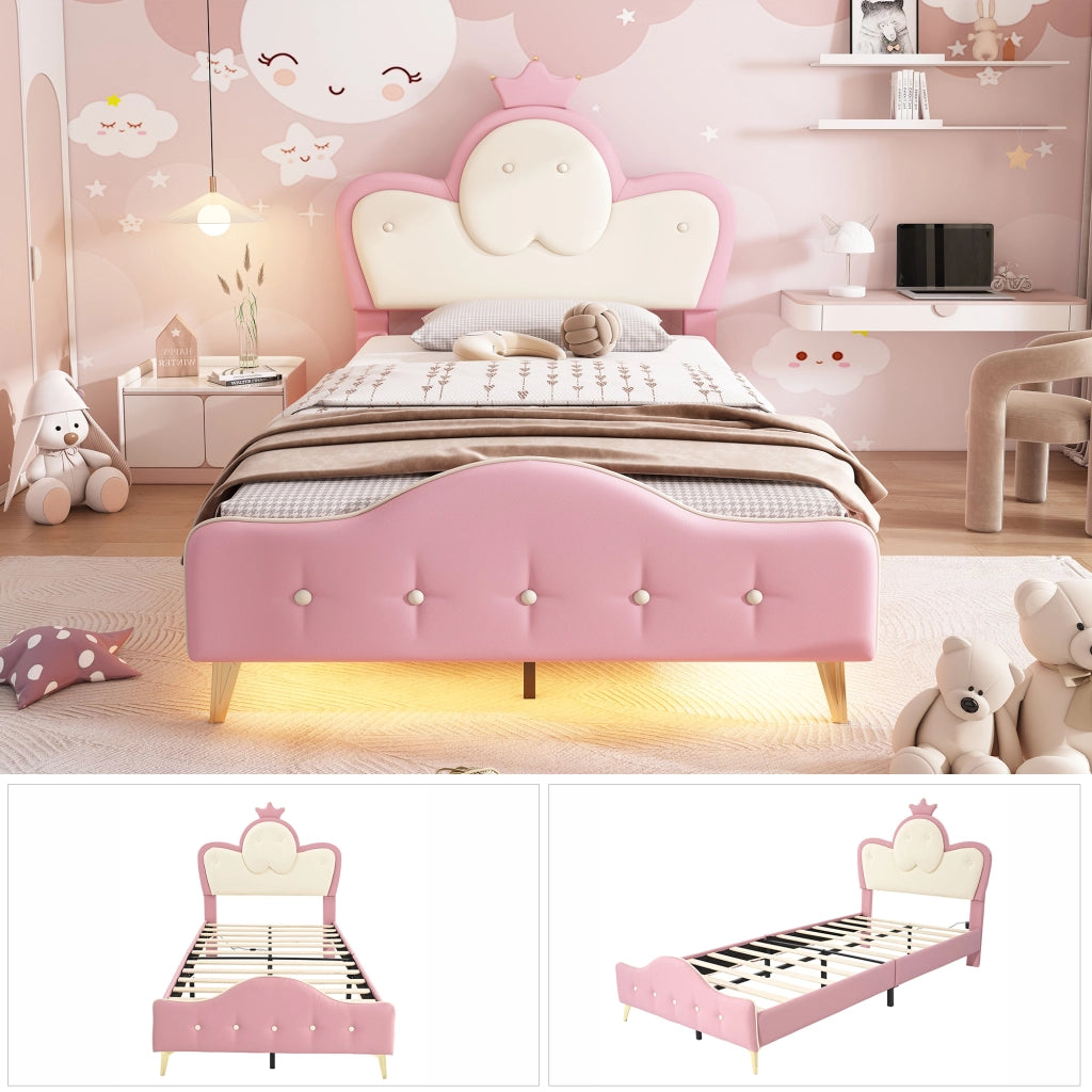 letto imbottito pu rosa bianco 90x200 cm