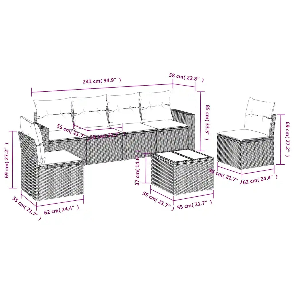Set Divani da Giardino 7 pz con Cuscini Marrone in Polyrattan 3218813