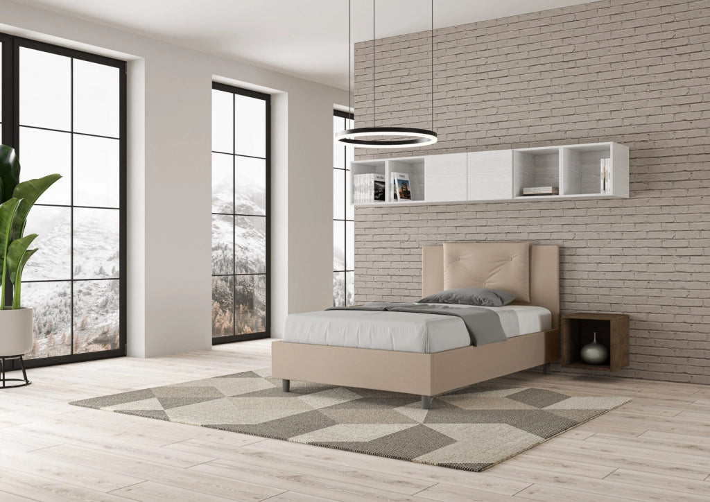 BS COM Letto una piazza e mezza con rete imbottito 120x200 similpelle tortora