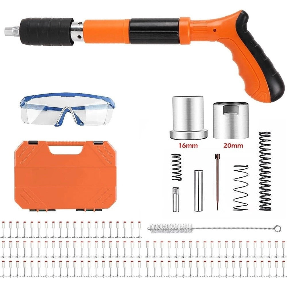 Trade Shop - Mini Pistola Sparachiodi Manuale Con 10 Chiodi Portatile Silenziatore Regolabile -