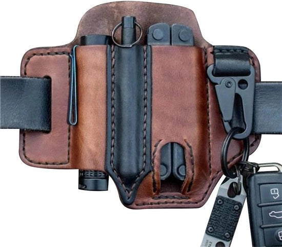 Scheda in pelle per organizzatore EDC con cinturino e alloggio multitool