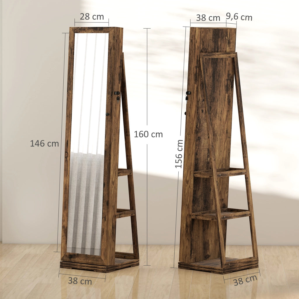 Armadio per Gioielli con Specchio e Chiusura ¨C Minimal ¨C 38x38x160 cm Marrone