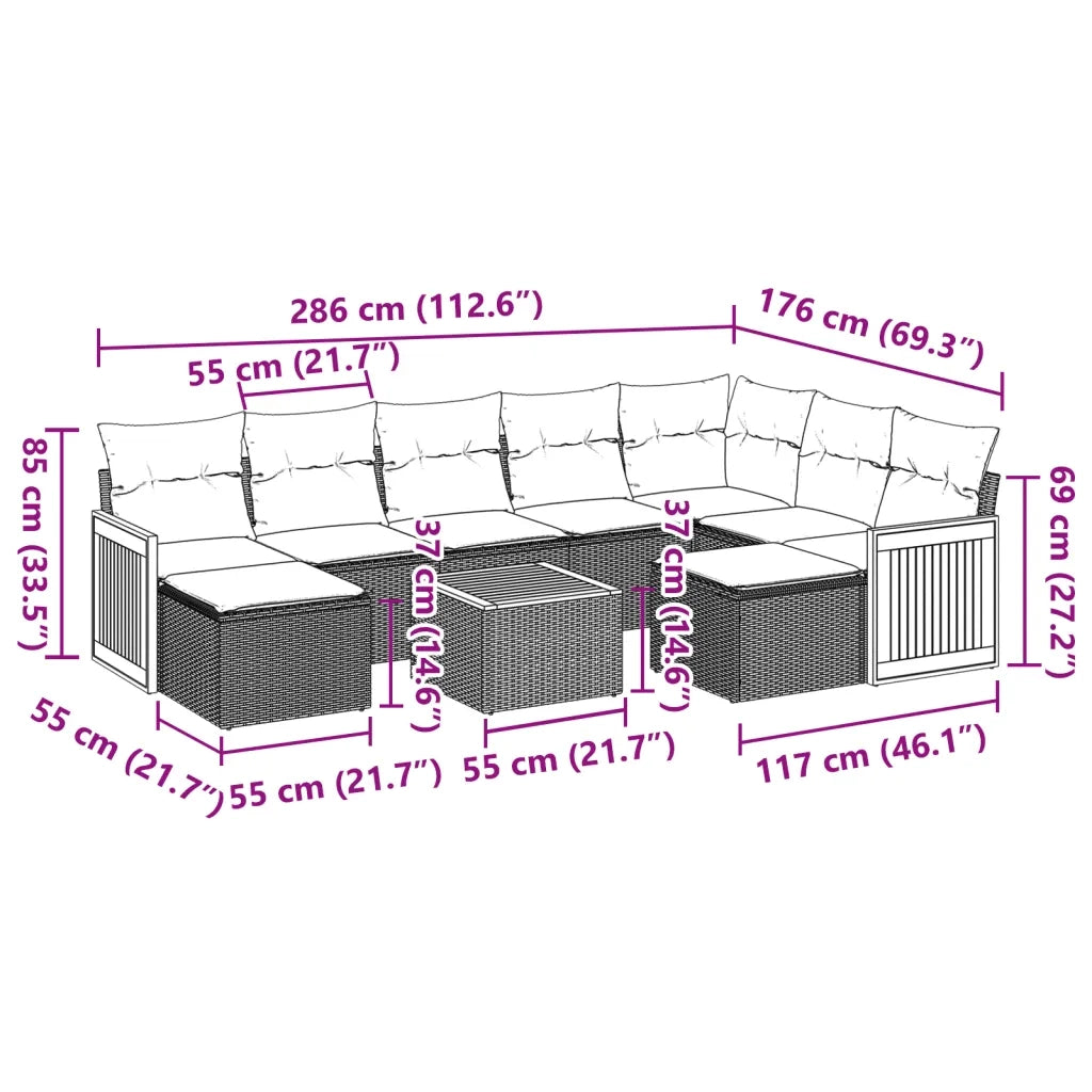 Set Divano da Giardino 10 pz con Cuscini Beige in Polyrattan 3228229