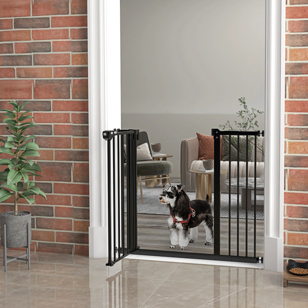 Barriera di sicurezza per animali con porta e chiusura automatica ¨C Minimal ¨C Nero, 1 estensione