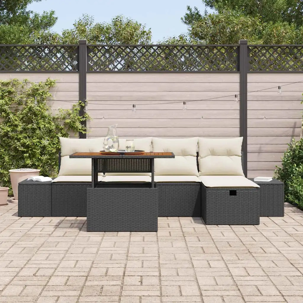 Set Divano da Giardino con cuscino 6 pcs Nero polyrattan