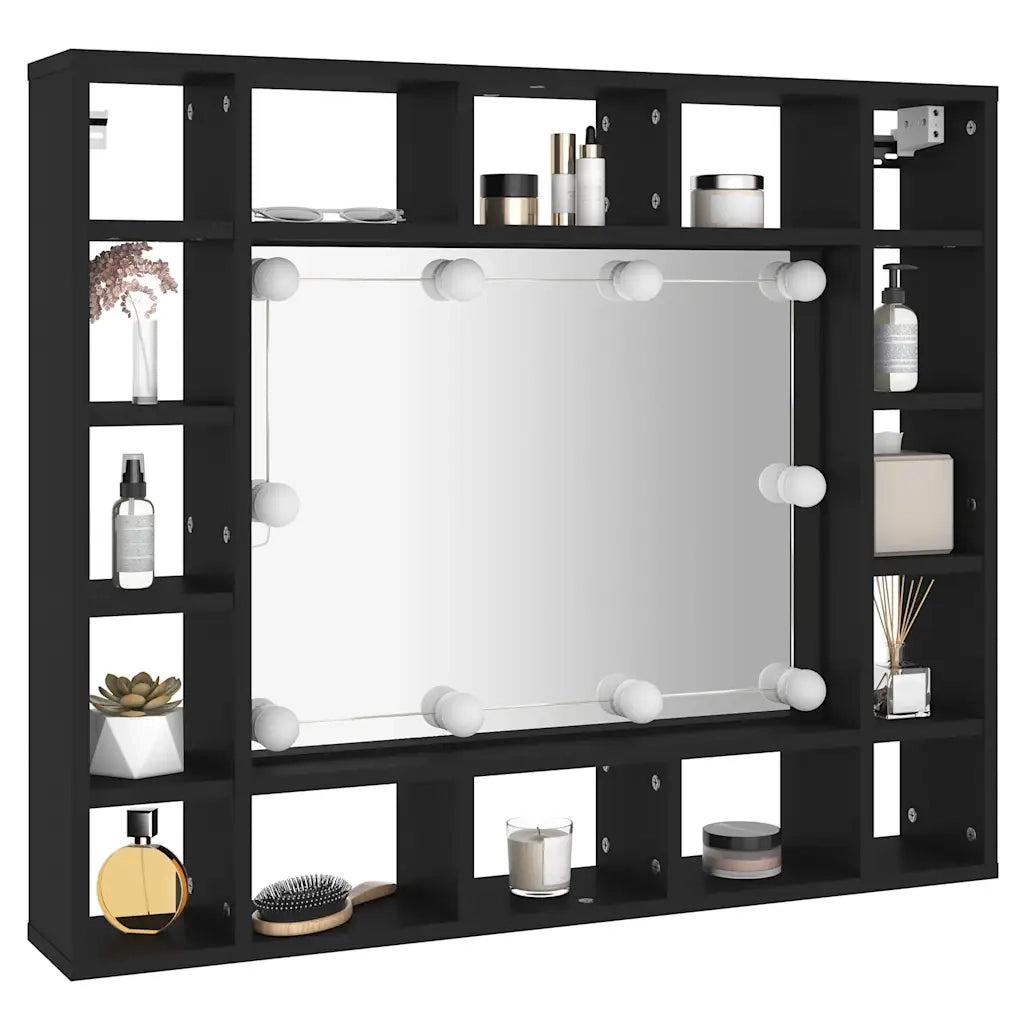 Armadietto a Specchio con LED-Mobile con specchio Nero 91x15x76,5 cm