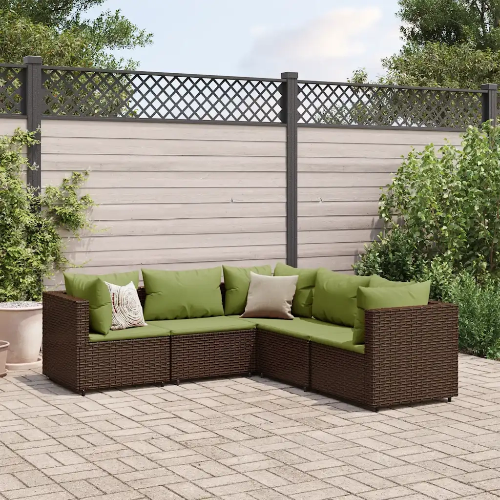 Set Divani da Giardino 5 pz con Cuscini Marrone in Polyrattan