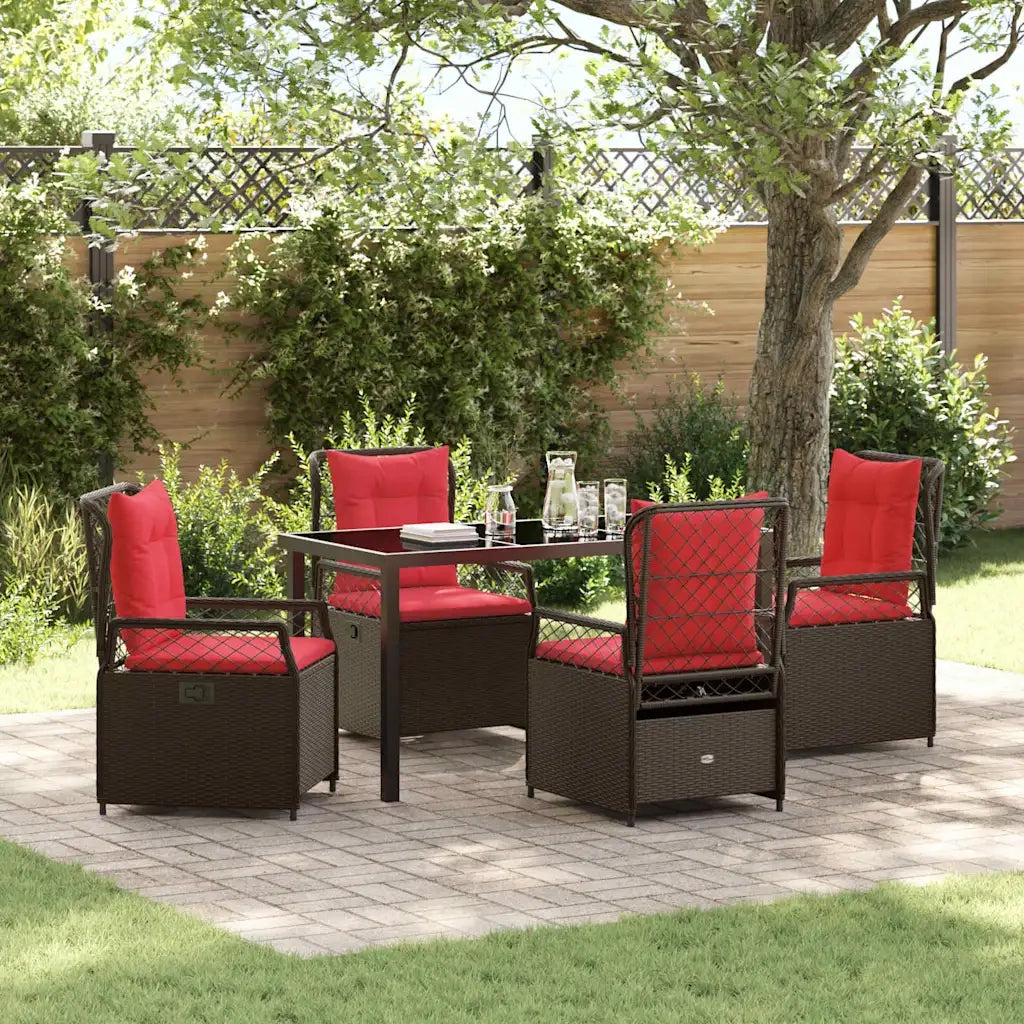 Set da Pranzo per Giardino 5 pcs Marrone polyrattan 3381046