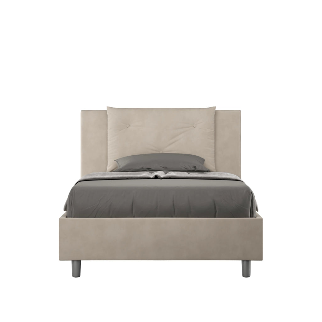 BS COM Letto singolo con rete imbottito 100x210 microfibra sabbia
