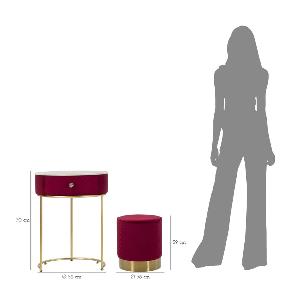 Comodino VKH756, Rosso, Legno, 52x52x70 cm