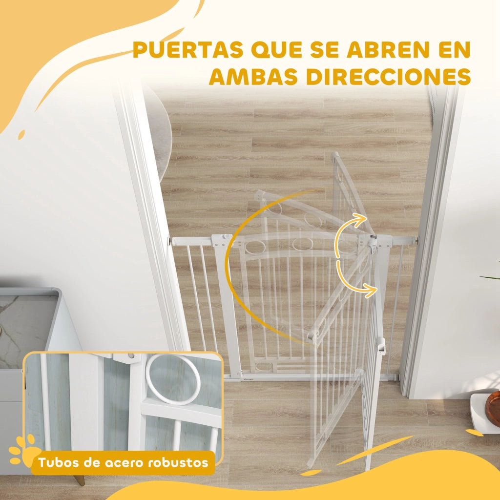 Barriera per Cani con Porta Regolabile ¨C Minimal ¨C Bianco 76-104 cm
