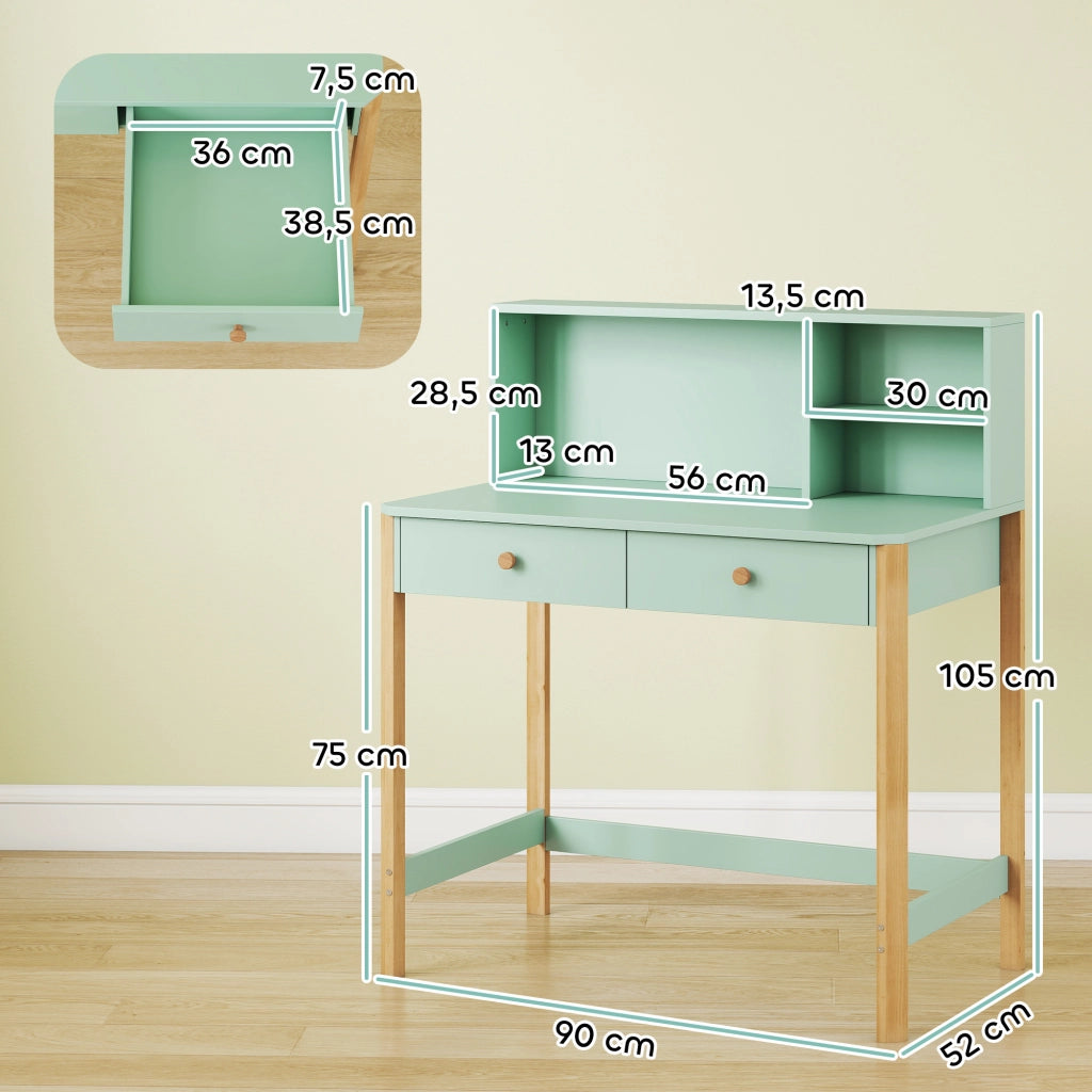 Scrivania per bambini con cassetti e scaffali ¨C zephmum ¨C Verde 90x52x105 cm