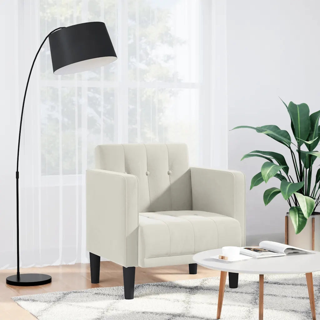 Divano Poltrona | Sedia con Braccioli Crema 53 cm in Velluto