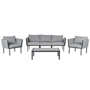 Set da giardino 5 posti con divano 2 poltrone grigio scuro in acciaio con Cuscini