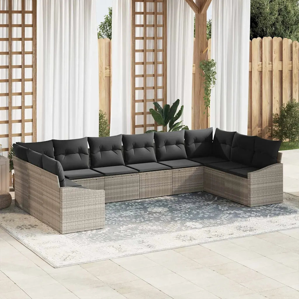 Set di divani con cuscino 10 pcs Grigio chiaro polyrattan 3346902