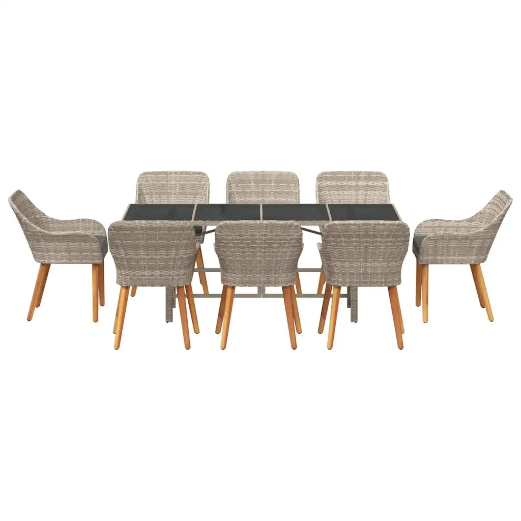 Set da Pranzo per Giardino 9 pcs Grigio chiaro polyrattan
