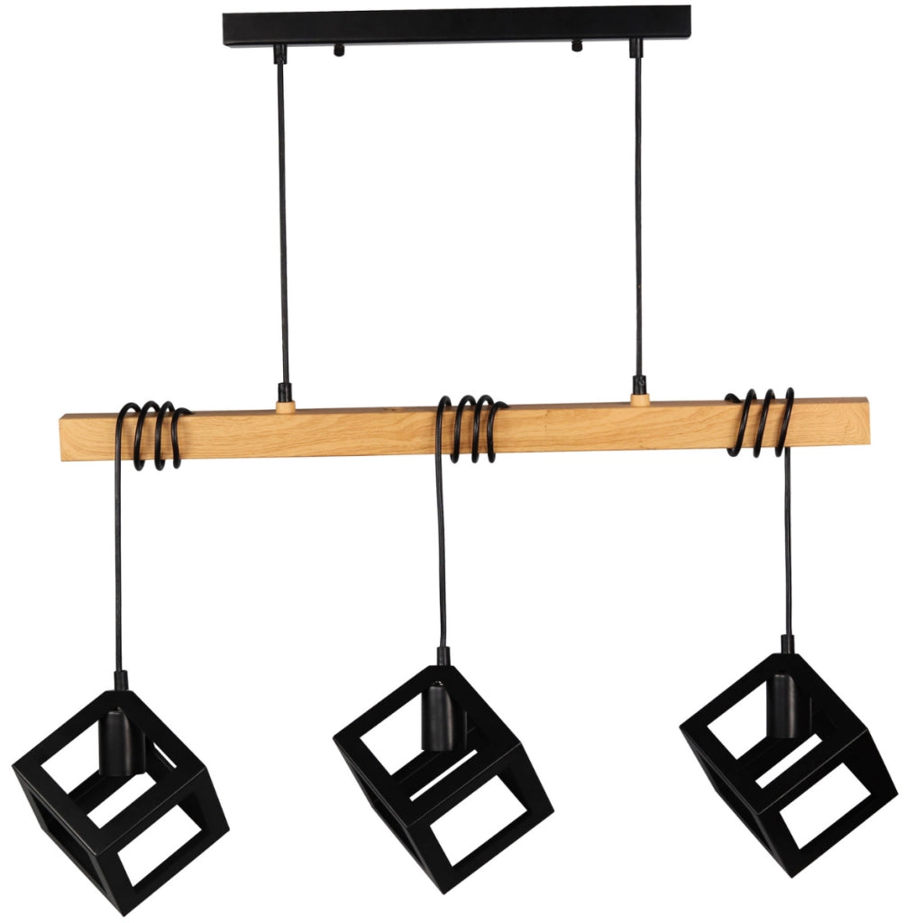 Lampada a sospensione Polux Sweden Wood 3xE27 nera