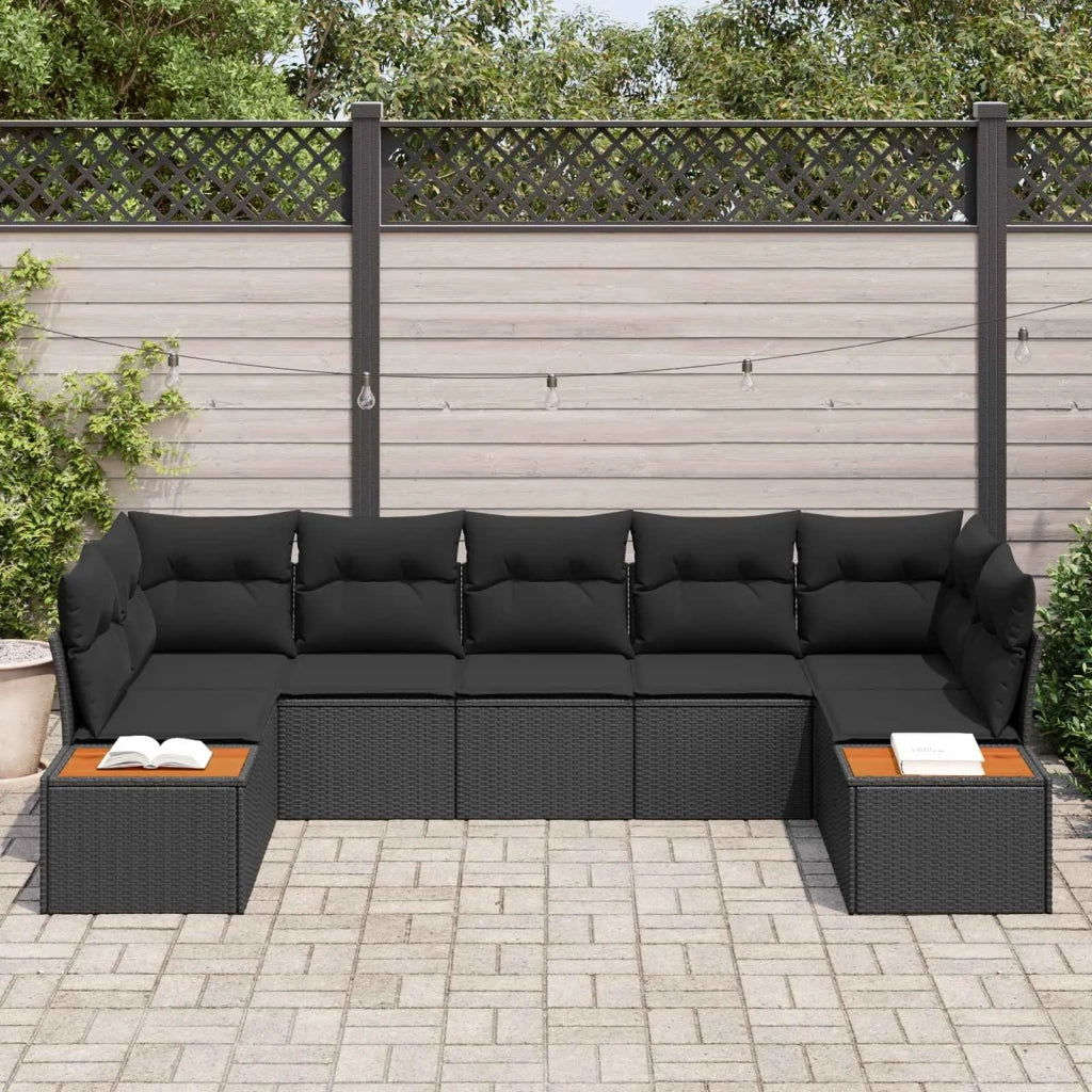 Set Divano da Giardino con cuscino 7 pcs Nero Polyrattan