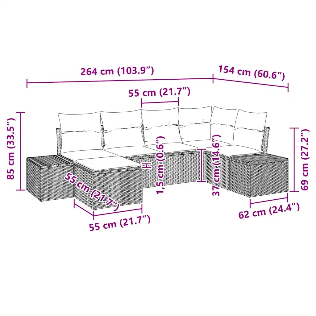 Set Divano da Giardino 6 pcs Grigio chiaro polyrattan 3347132