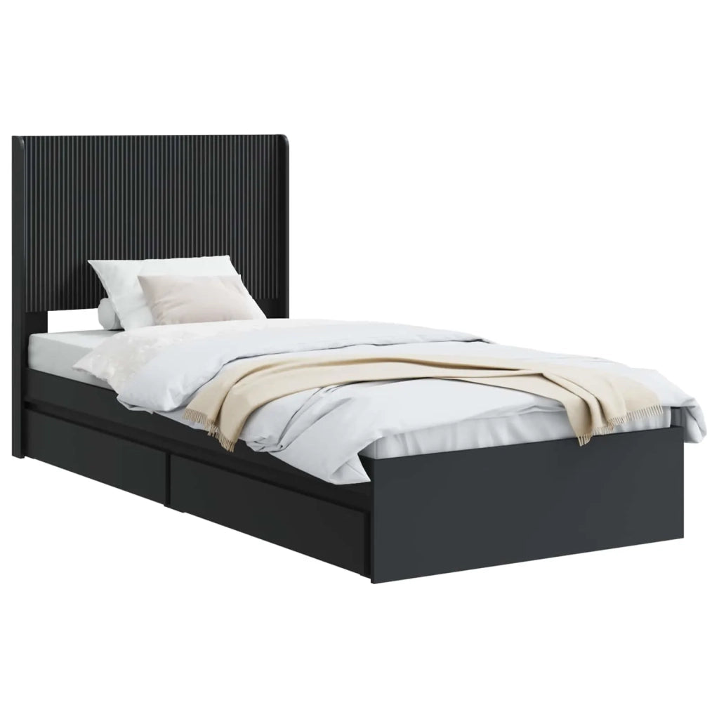 Letto singolo | Letto per adulti | Struttura del letto con stoccaggio e testata Nero 90 x 190 cm