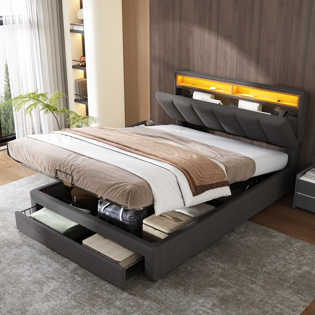 letto imbottito lino grigio 140 x 200 cm