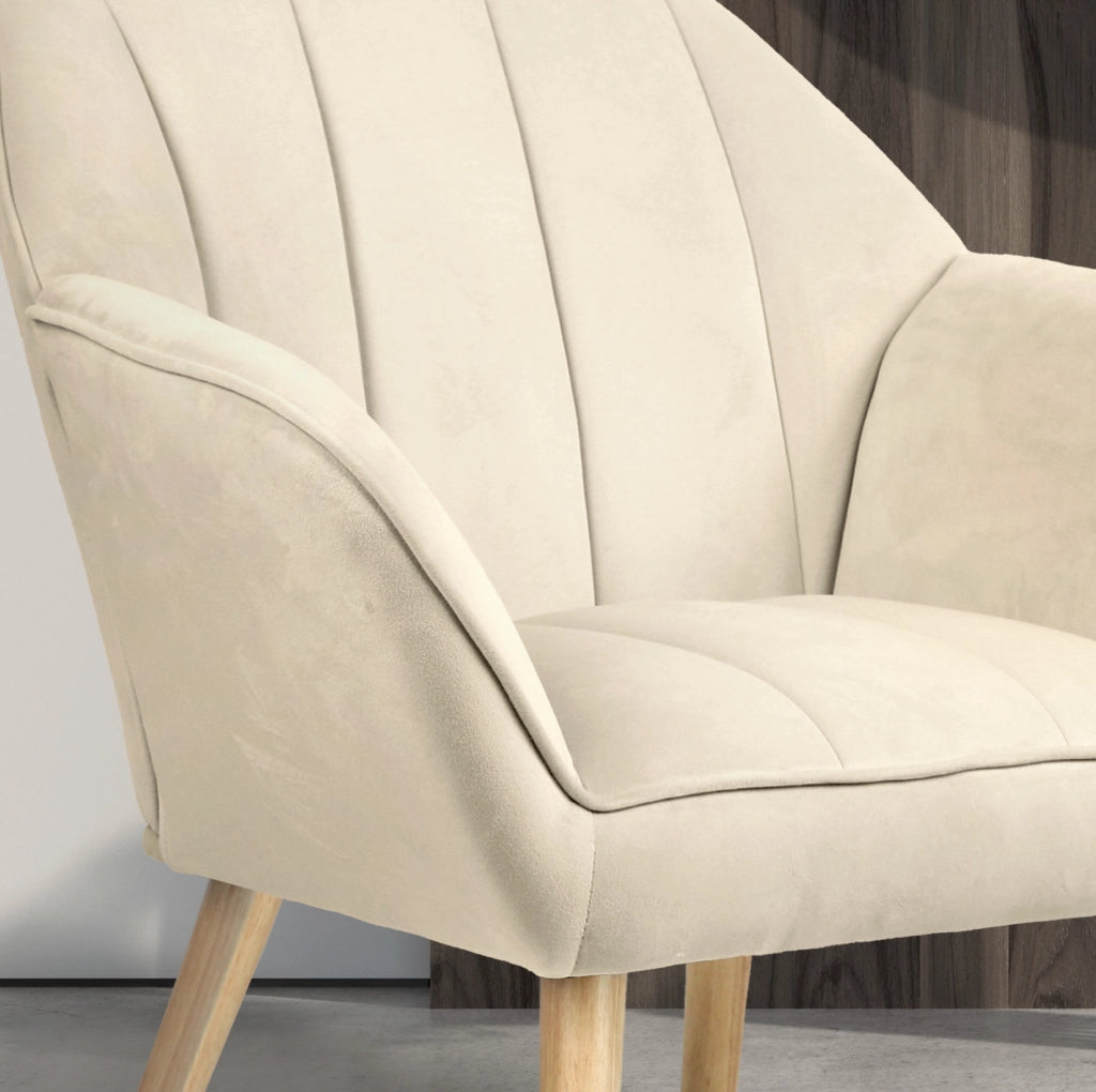 Poltrona Hispanohogar velluto beige con gambe Hispanohogar legno 75x78x77