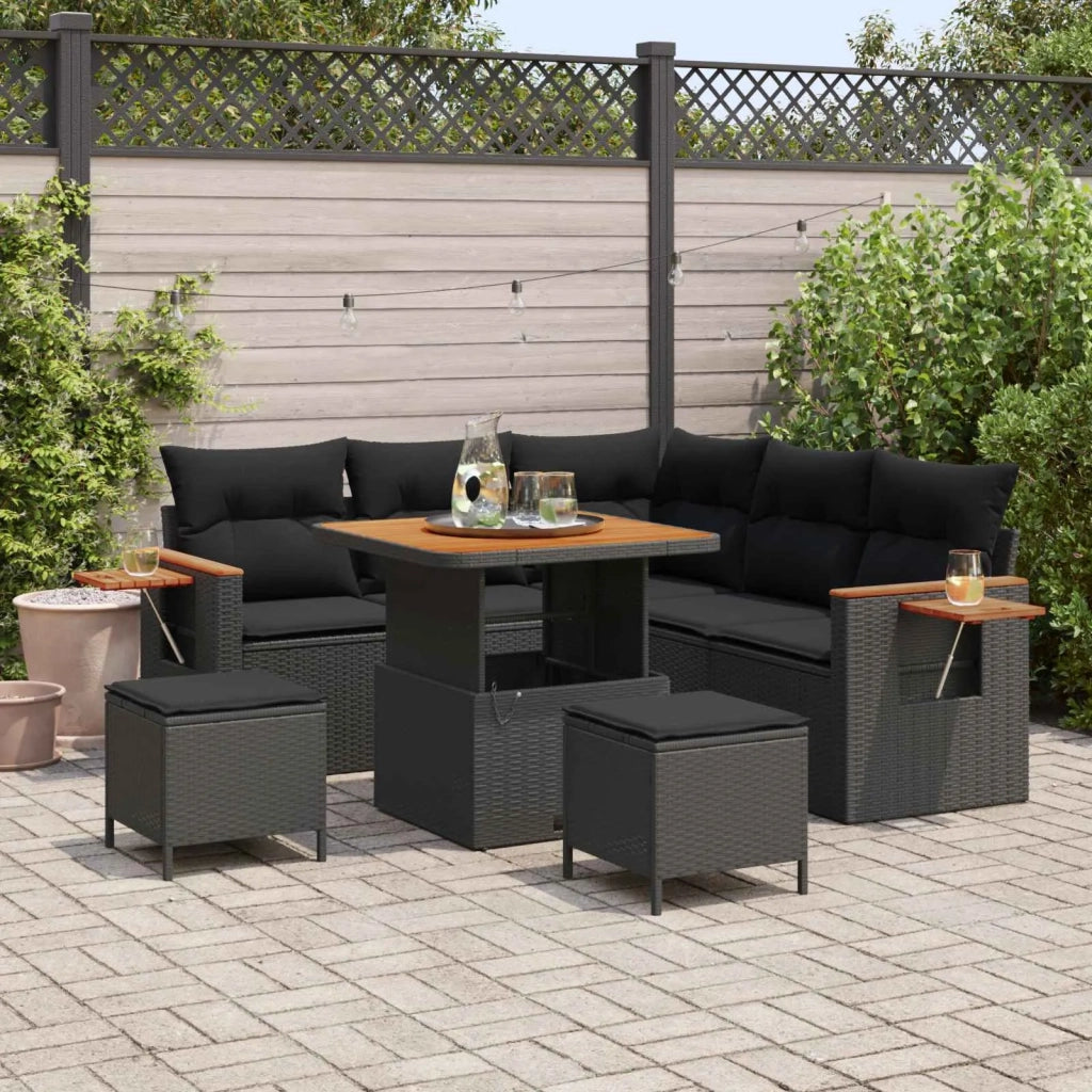 Set Divano da Giardino con cuscino 8 pcs Nero 3363169