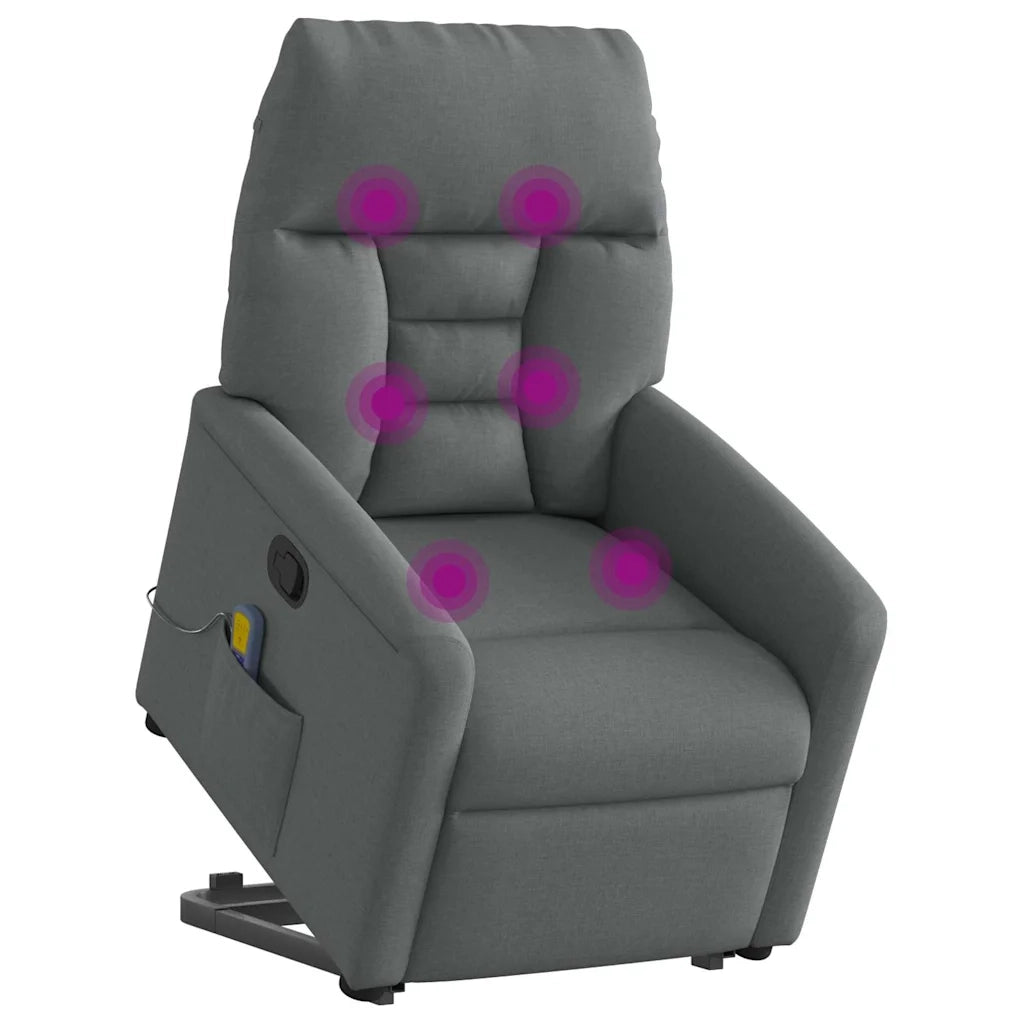Poltrona | Sedia Relax Alzapersona Massaggi Reclinabile Grigio Scuro Tessuto