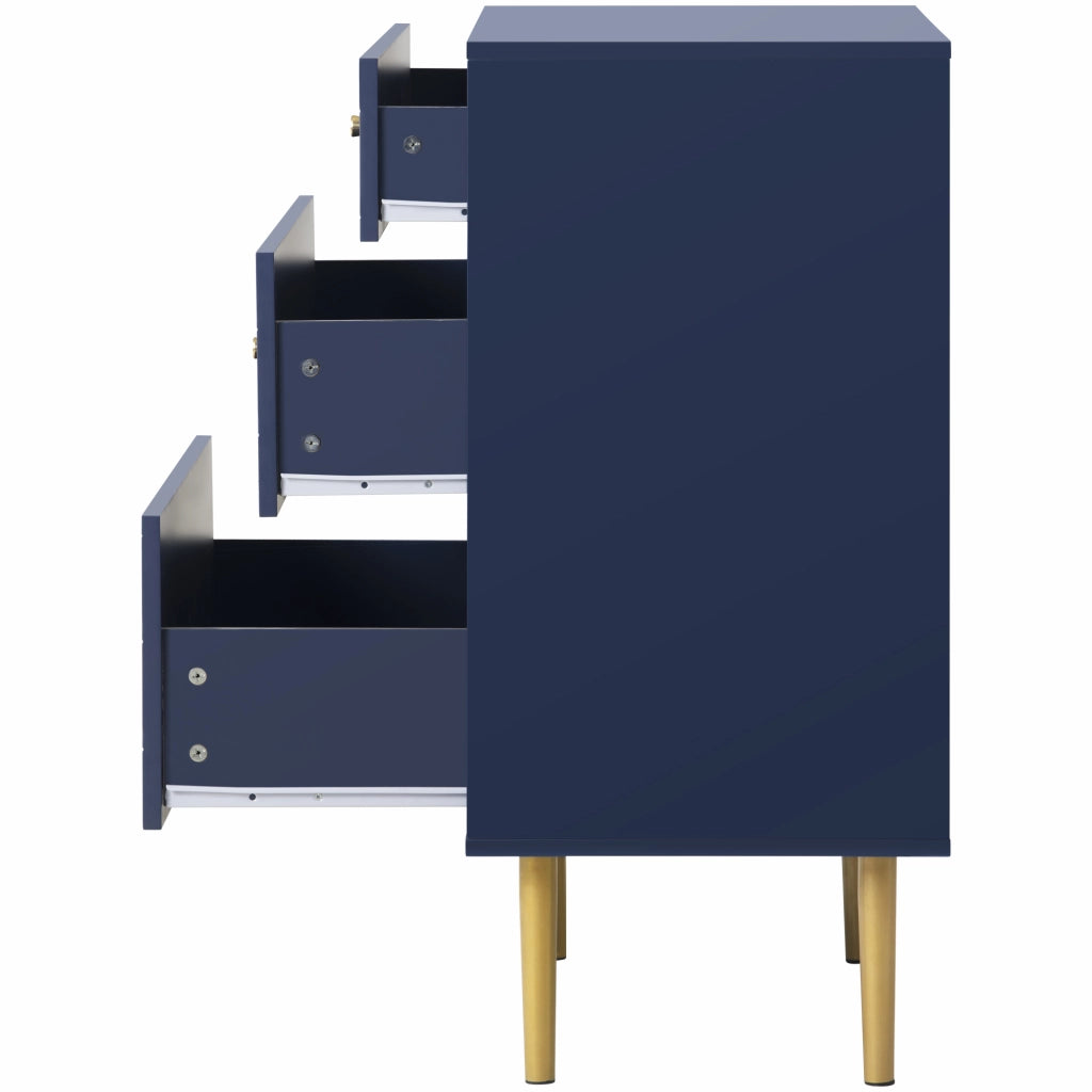 COMODA a 3 cassetti 75x40x89 cm Blu navy con gambe color champagne