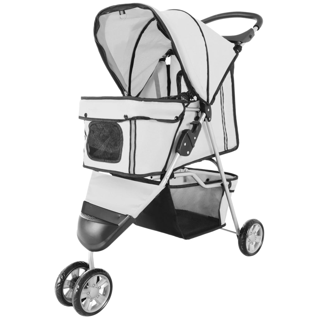 Passeggino per Cani Piccoli Pieghevole, Carrozzina per Cani con Ruote con Freni, Portabicchieri, Cestino Portaoggetti e Imbottitura Rimovibile e Lavabile, per Animali Domestici 10 kg, Grigio
