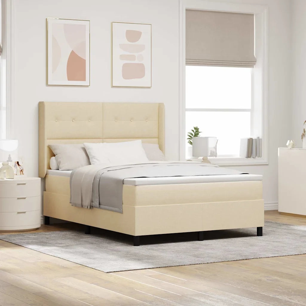 Letto a Sorgente LED con materasso Crema 140 x 190 cm Tessuto