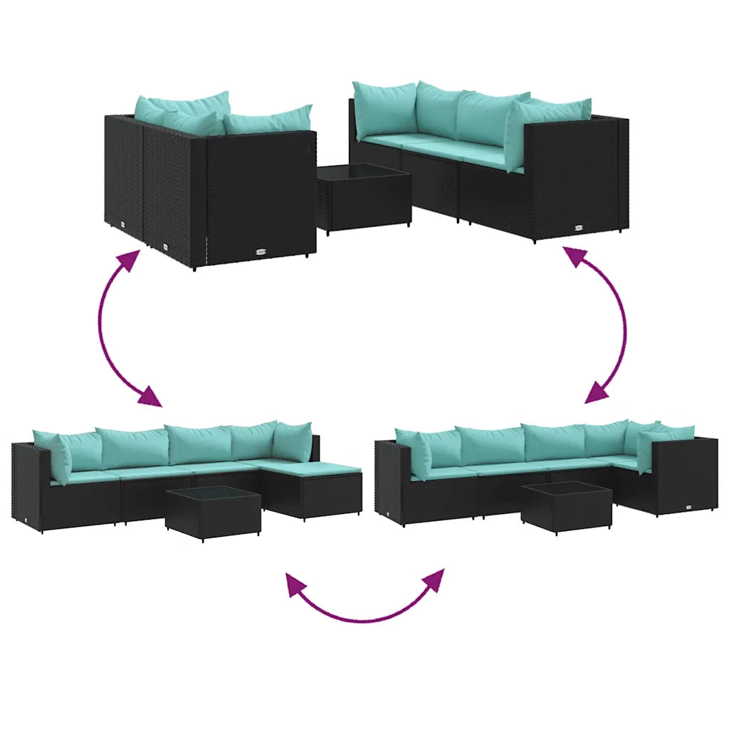 Set Mobili da Giardino 6 pz con Cuscini in Polyrattan Nero 3308164