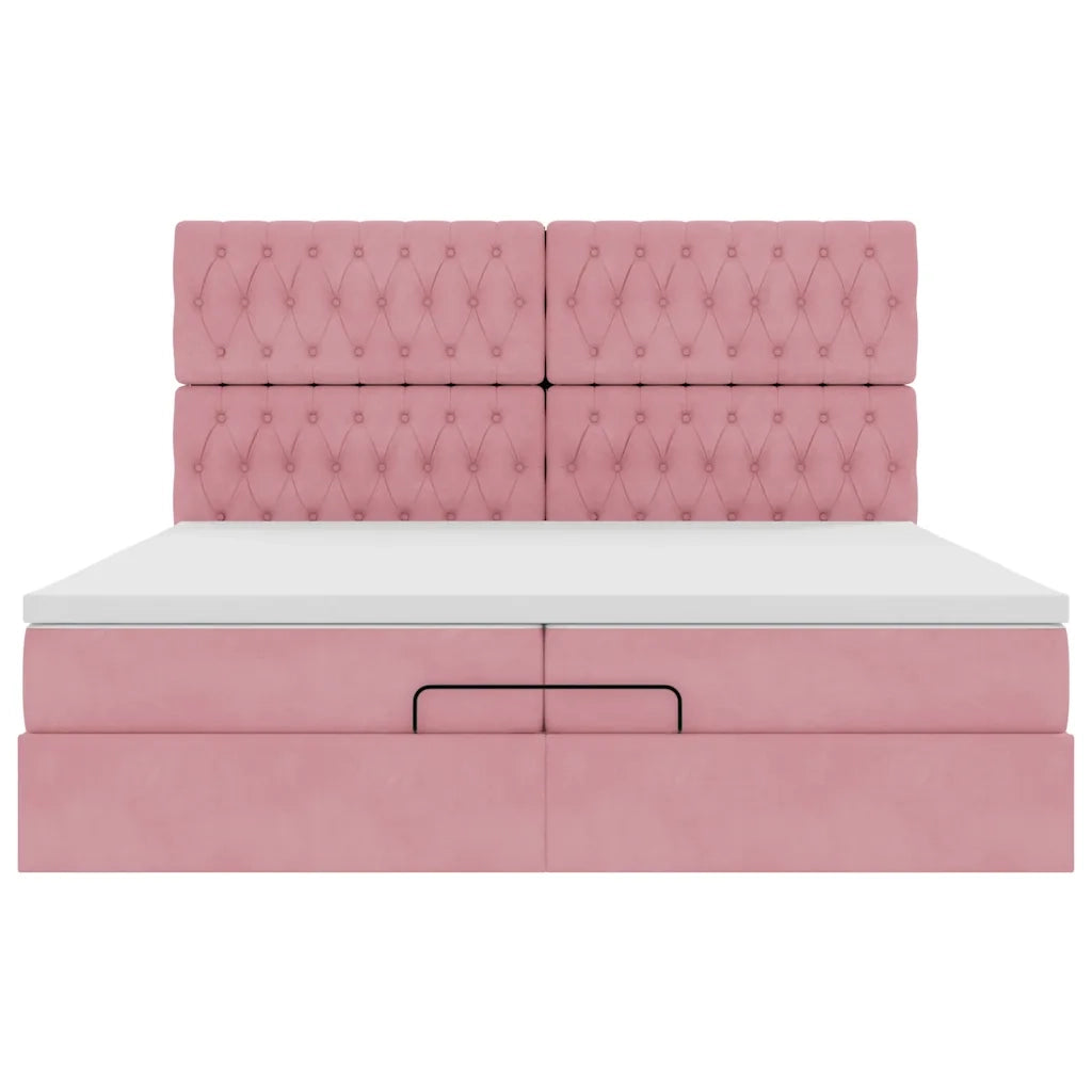 Struttura Letto Pouf con Materassi Rosa 200x200 cm Velluto 3314419