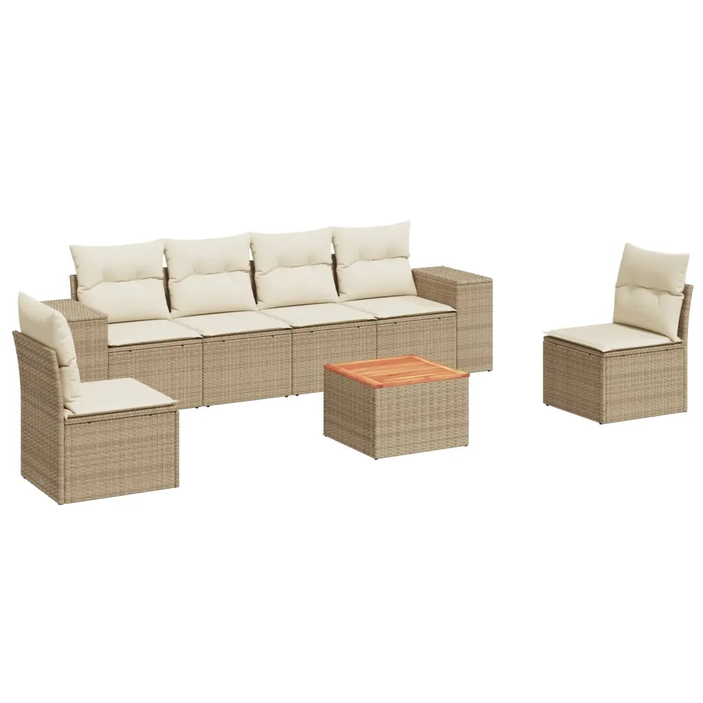 Set Divani da Giardino 7 pz con Cuscini Beige in Polyrattan