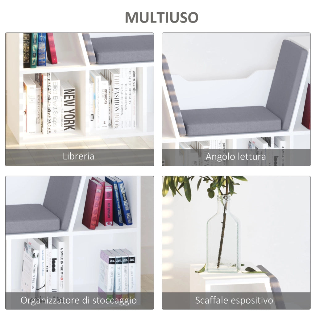 Libreria 6 Scomparti con Cuscini ¨C Xylo ¨C Legno Bianco 102x30x61 cm
