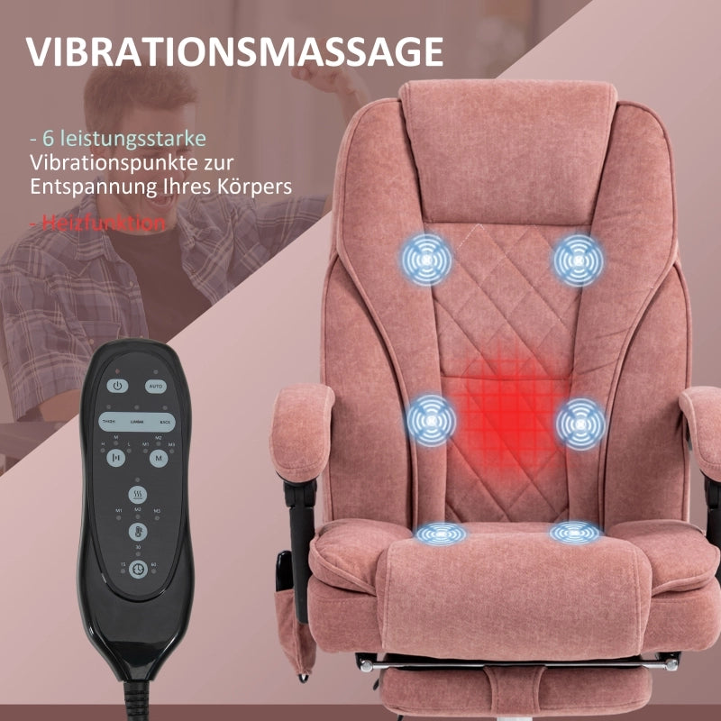 Poltrona da ufficio ergonomica con massaggio; riscaldamento; reclinazione e poggiapiedi in poliestere - rosa