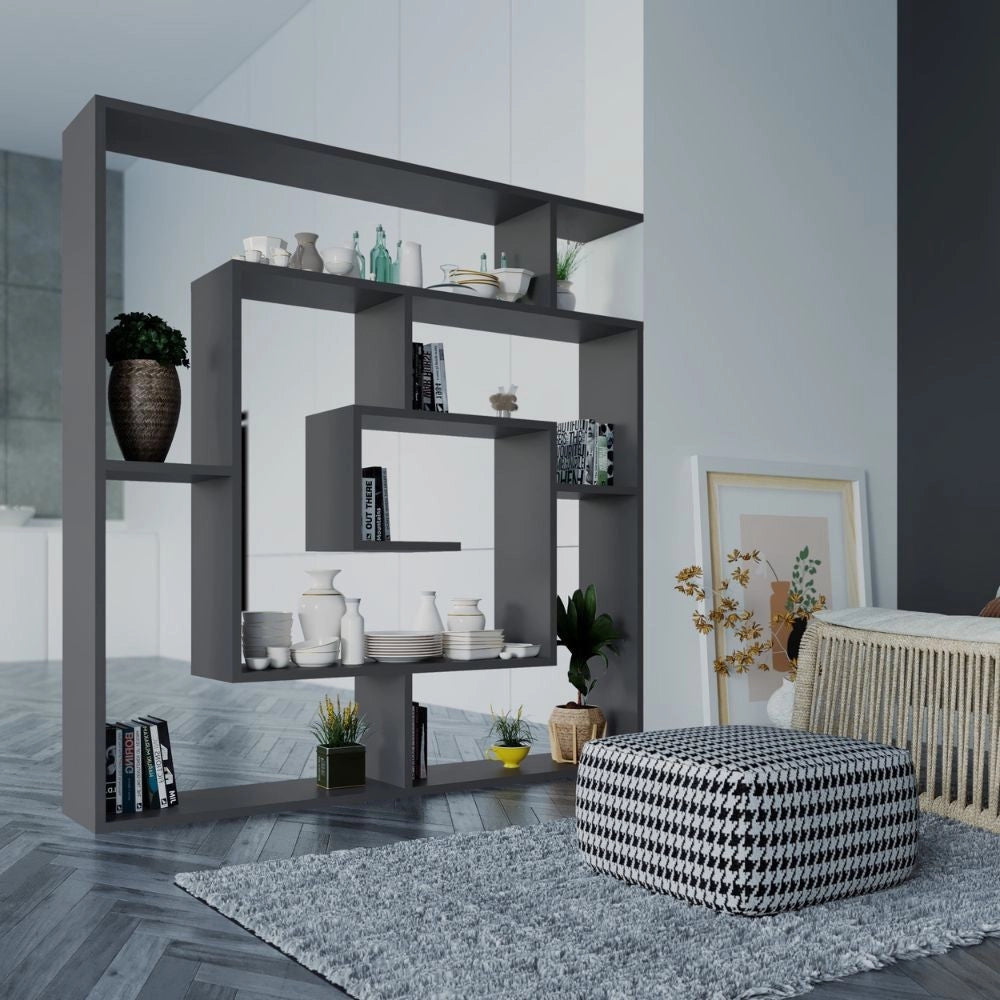 Libreria Moderna 129x125x22 cm in MDF Labirent Antracite