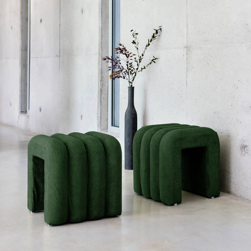 Set 2 pouf contemporanei in tessuto, verde scuro